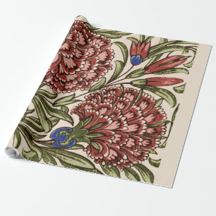 Carnation Flower Tile Antique Rustic De Morgan Art Wrapping Paper
