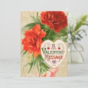 Carnation Flowers, Vintage Valentine's Day Message Holiday Card