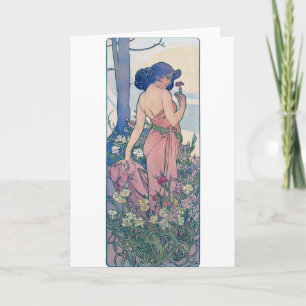 Carnation (Four Flowers), Alphonse Mucha Card