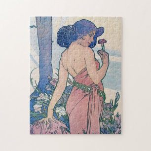 Carnation (Four Flowers), Alphonse Mucha Jigsaw Puzzle