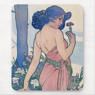 Carnation (Four Flowers), Alphonse Mucha Mouse Pad
