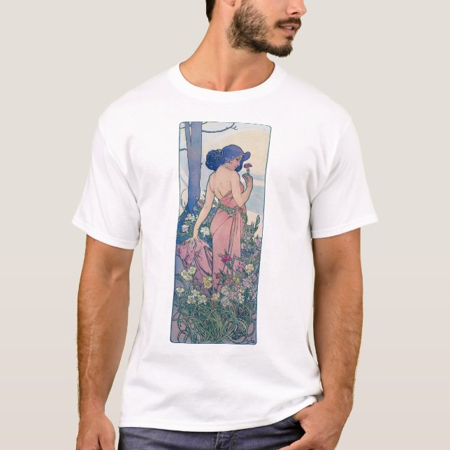 Carnation (Four Flowers), Alphonse Mucha T-Shirt (Front)