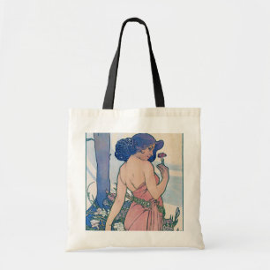Carnation (Four Flowers), Alphonse Mucha Tote Bag