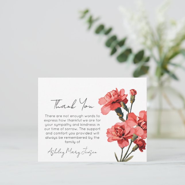 Carnation Funeral Thank You Card Bereavement  (Standing Front)