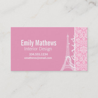 Carnation Pink Damask Pattern Business Card