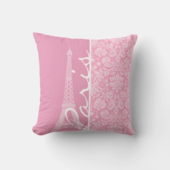 Carnation Pink Damask Pattern Cushion (Front)