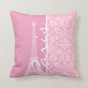 Carnation Pink Damask Pattern Cushion