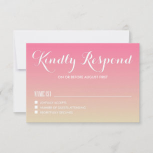 Carnation Pink Gradient Sunset Wedding RSVP Card