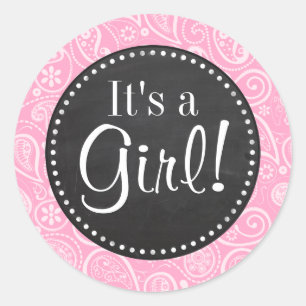 Carnation Pink Paisley; Vintage Chalkboard look Classic Round Sticker