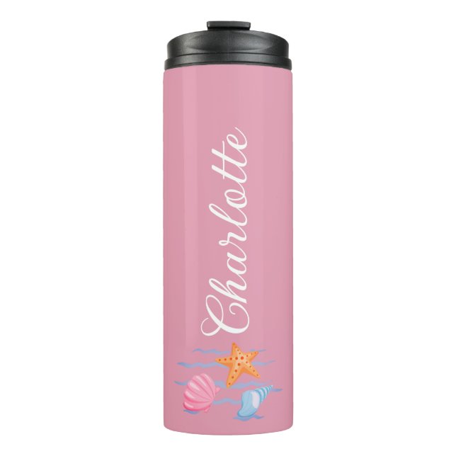 Carnation Pink Personalised Seashells  Thermal Tumbler (Front)