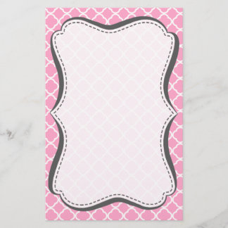 Carnation Pink Quatrefoil Stationery