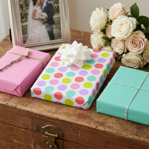 Carnation Pink, Robin Egg Blue Colourful Polka Dot Wrapping Paper Sheet