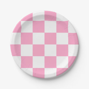 Carnation Pink/White Chequered Paper Plate