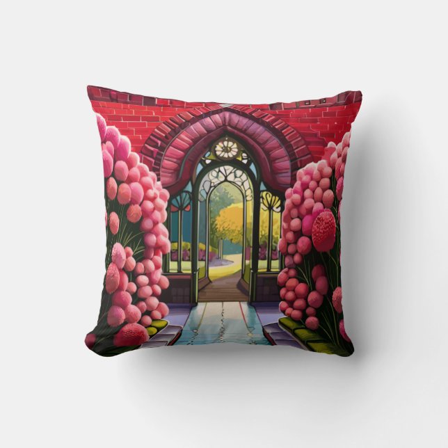 Carnations Adorn Gate: Welcome to Secret Garden Cushion (Front)