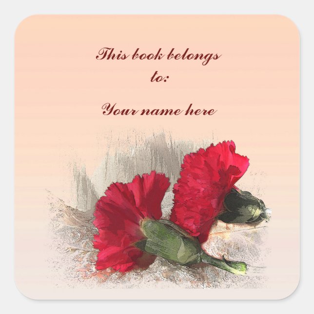Carnations Bookplate Square Sticker (Front)