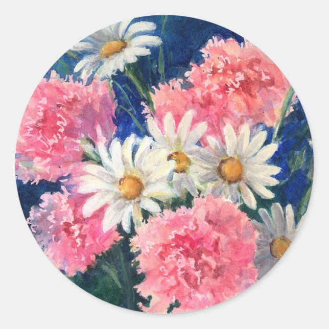 CARNATIONS & DAISIES by SHARON SHARPE Classic Round Sticker (Front)