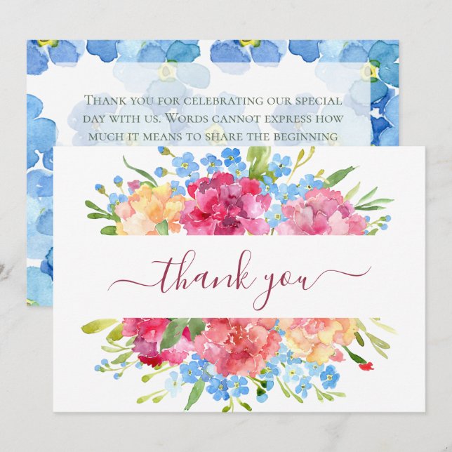 Carnations & Forget Me Nots Wedding Thank You Card (Front/Back)
