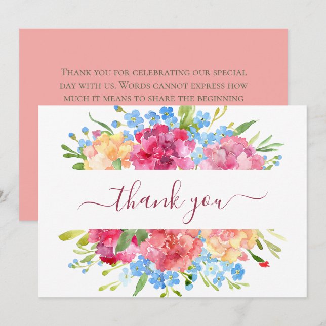 Carnations & Forget Me Nots Wedding Thank You Card (Front/Back)