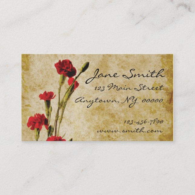Carnations Grunge Business Card (Front)