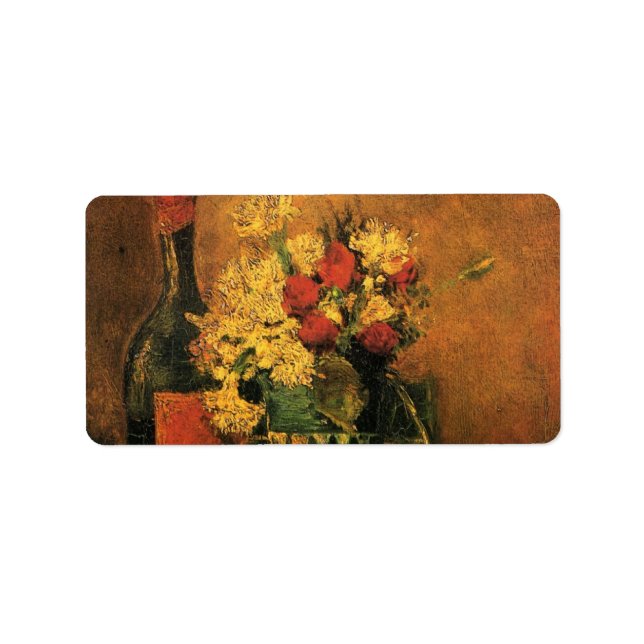 Carnations, Roses and a Bottle by Vincent van Gogh Label (Front)