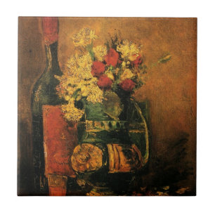 Carnations, Roses and a Bottle by Vincent van Gogh Tile