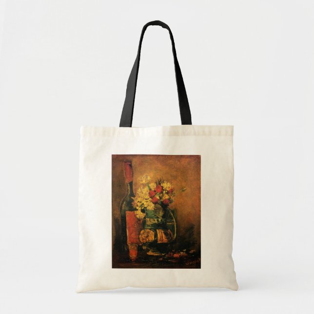 Carnations, Roses and a Bottle by Vincent van Gogh Tote Bag (Front)