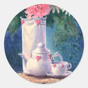 CARNATIONS & TEAPOT by SHARON SHARPE Classic Round Sticker