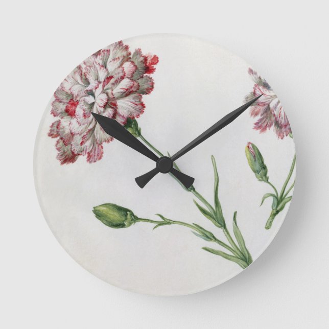 Carnations (w/c on paper) round clock (Front)