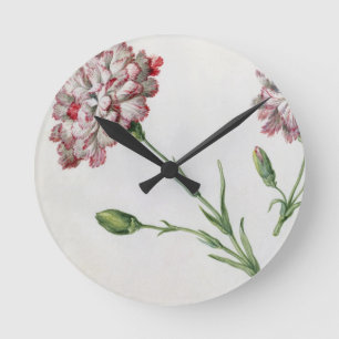 Carnations (w/c on paper) round clock