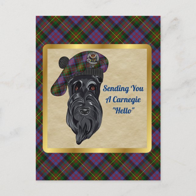 Carnegie Clan Badge & Tartan Postcard (Front)