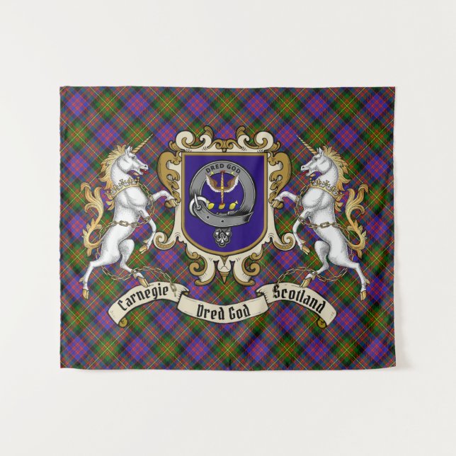 Carnegie Clan Badge & Unicorns w/Tartan  Tapestry (Front (Horizontal))