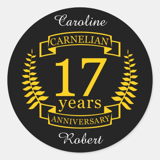 Carnelian Gemstone wedding anniversary 17 years Classic Round Sticker (Front)