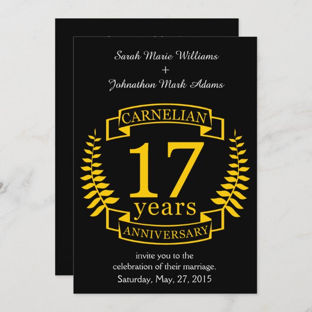 Carnelian Gemstone wedding anniversary 17 years Invitation (Front/Back)