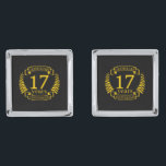 Carnelian Gemstone wedding anniversary 17 years Silver Finish Cufflinks<br><div class="desc">A design to celebrate 17 years of marriage. This design has a yellow (Carnelian) coloured laurel design on a black background. Carnelian is the traditional gemstone for this occasion. The text reads Carnelian 17 years anniversary. A romantic design to celebrate your 17th year of marriage. If you would like any...</div>