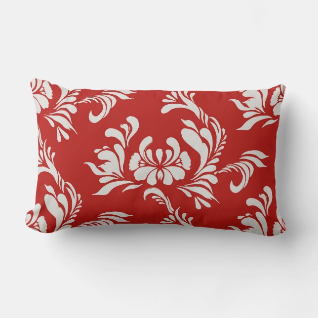Carnelian Red Damask Accent Pillow (Front)