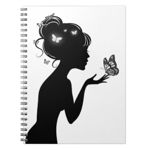 Carnet La femme aux papillons noir argenté Notebook