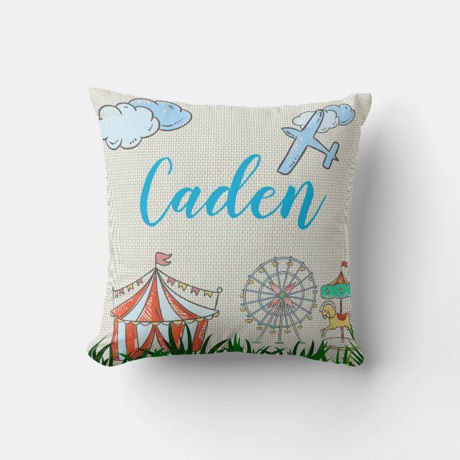 Carnival Amusement Park Circus Aeroplane Name Cushion (Front)