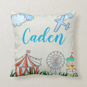 Carnival Amusement Park Circus Aeroplane Name Cushion