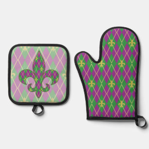 Carnival Argyle Oven Mitt & Pot Holder Set