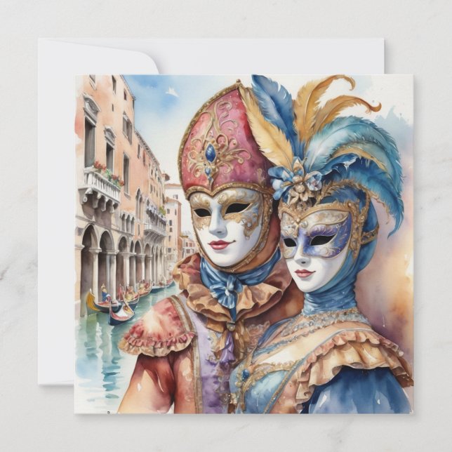 Carnival at Venice Italy Venetian Masks Holiday Card (Front)
