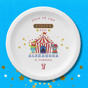 Carnival Big Top Red Stripes Circus Birthday  Paper Plate