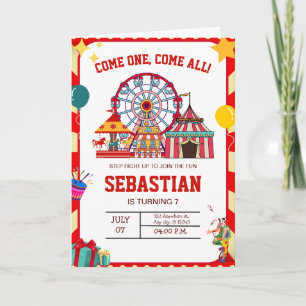 Carnival Birthday Invitation, Boys Circus Birthday Invitation
