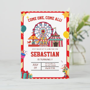 Carnival Birthday Invitation, Circus Birthday  Invitation