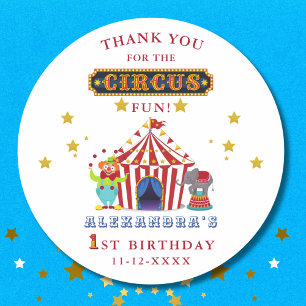 Carnival Circus 1st Birthday Thank You Classic Round Sticker