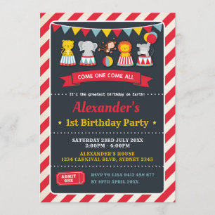 Carnival Circus Animals Birthday Chalkboard Invite