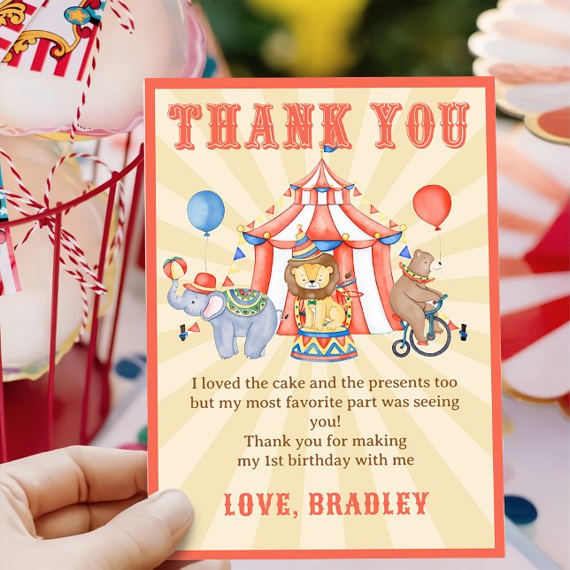Carnival Circus & Animals Birthday Thank You Card (Creator Uploaded)