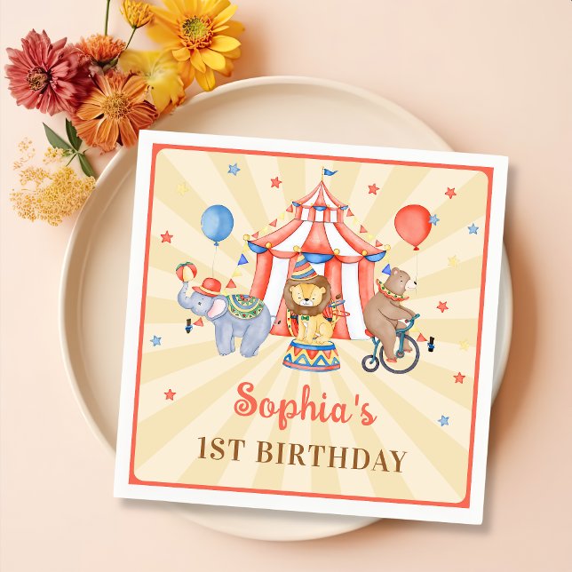 Carnival Circus & Animals Festival Birthday Napkin (Creator Uploaded)