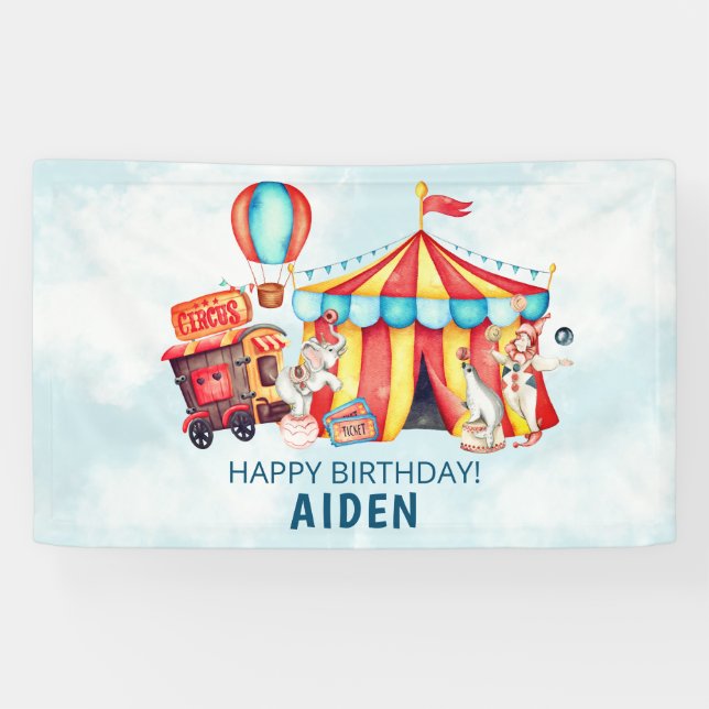 Carnival Circus Big Top Blue 1st Birthday Banner (Horizontal)