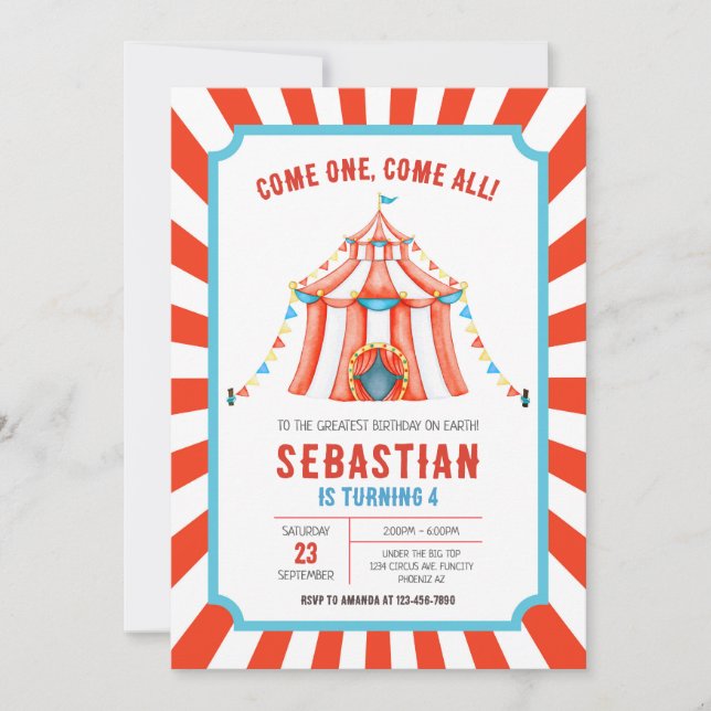 Carnival Circus Birthday Invitation (Front)