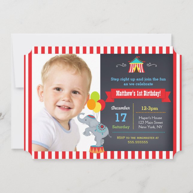 Carnival Circus Birthday Party Invitations (Front)